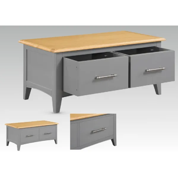 Solid Oak and Grey Painted 2 Drawer Coffee Table