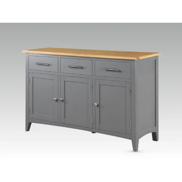 Solid Oak and Grey Painted 3 Door Sideboard