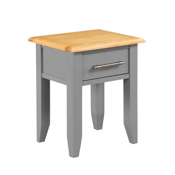 Solid Oak and Grey Painted 1 Drawer Lamp Table