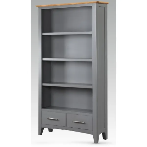 Solid Oak and Grey Painted High Bookcase with 2 Drawers