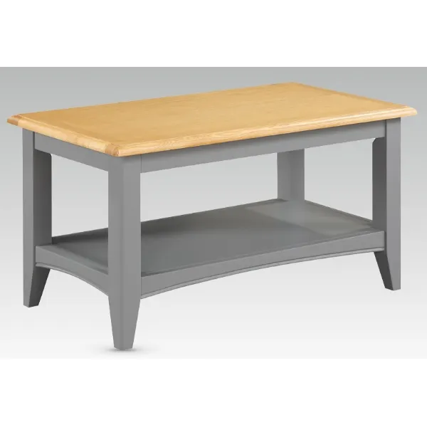 Solid Oak and Grey Painted Coffee Table with Shelf