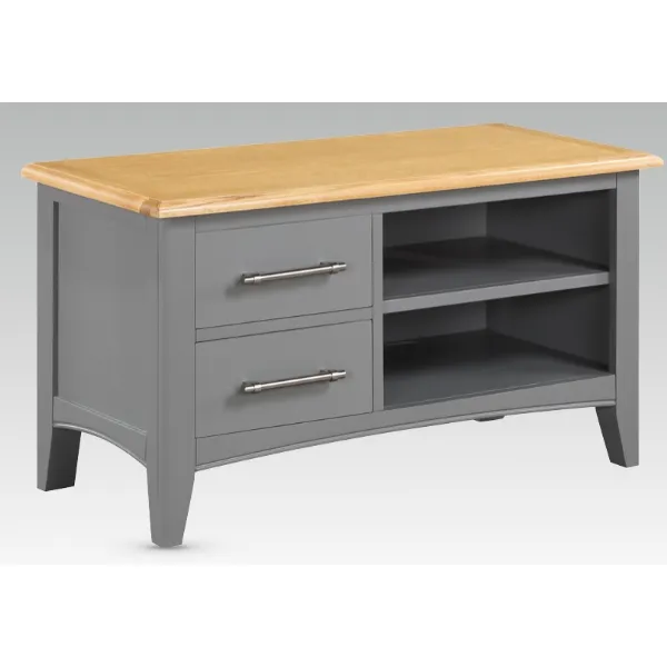 Solid Oak and Grey Painted Small TV Cabinet