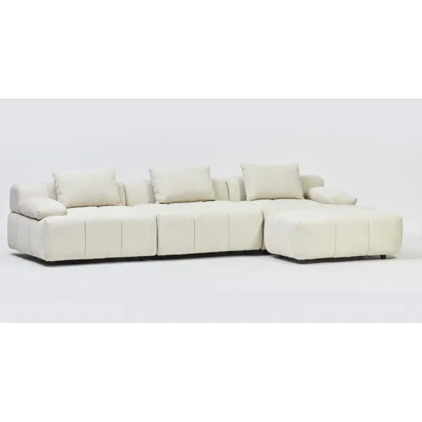 Corner Sofa with Additional Stool in Mikah Vanilla Fabric