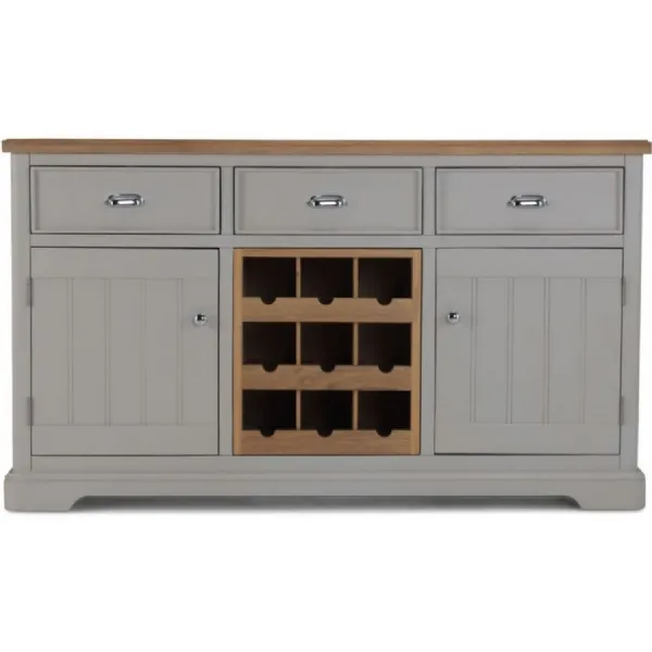 Oak and Grey Painted Large Sideboard With Wine Rack