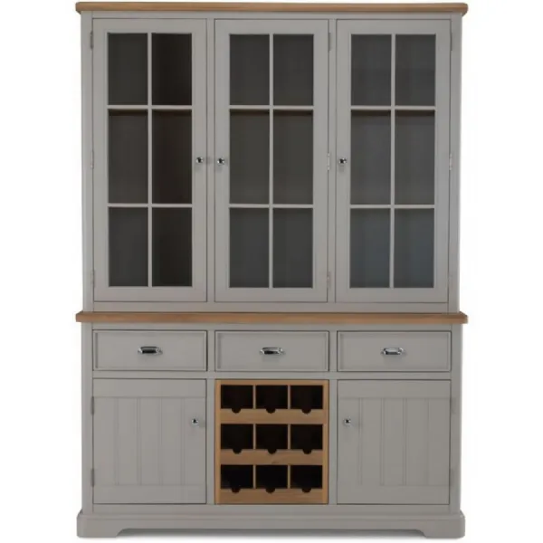 Oak and Grey Painted Large Glazed Dresser