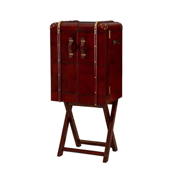 Handcrafted Leather Large Bar Cabinet With Stand Cognac