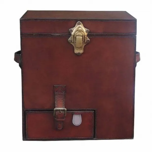 Handcrafted Leather And Brass Mini Bar Cognac