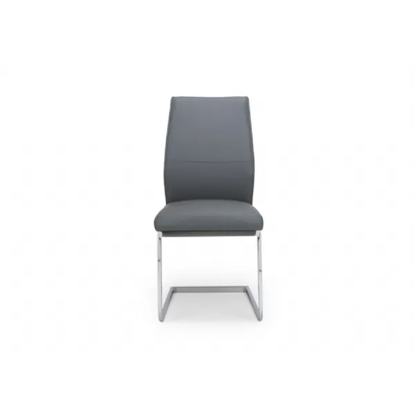 Grey Leather Cantilever Dining Chair Chrome Legs