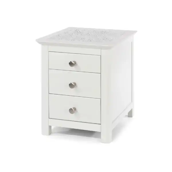White Painted 3 Drawer Bedside Table Cabinet Nightstand with Stone Insert Top
