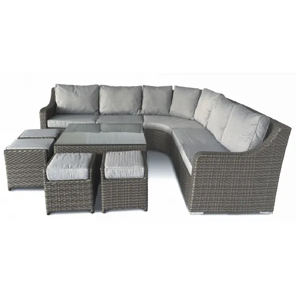 Luxury Grey Rattan 260cm Corner Sofa Set with 150cm Rising Table