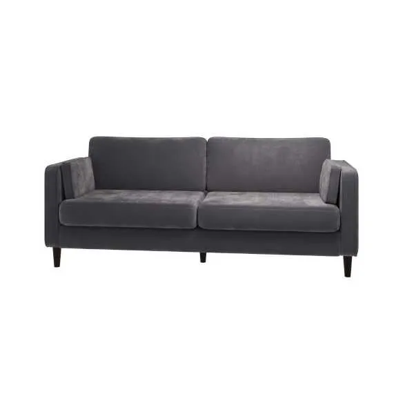 Dark Grey Velvet Fabric 2 Seater Sofa Cushioned Pillow Back and Sides