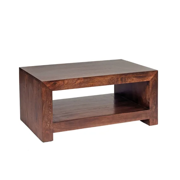 Indian Dark Mango Wood 85 cm Shelved Coffee Table