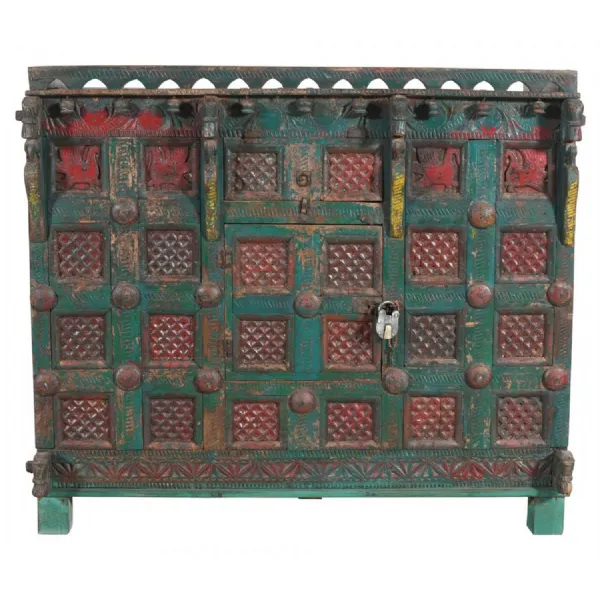 Antique Indian Damchiya Chest Painted Wood