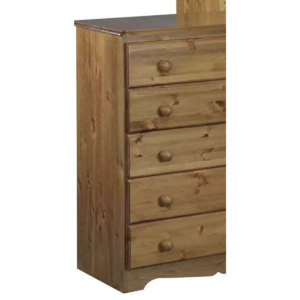 Solid Pine and Painted Narrow Chest of 5 Drawers