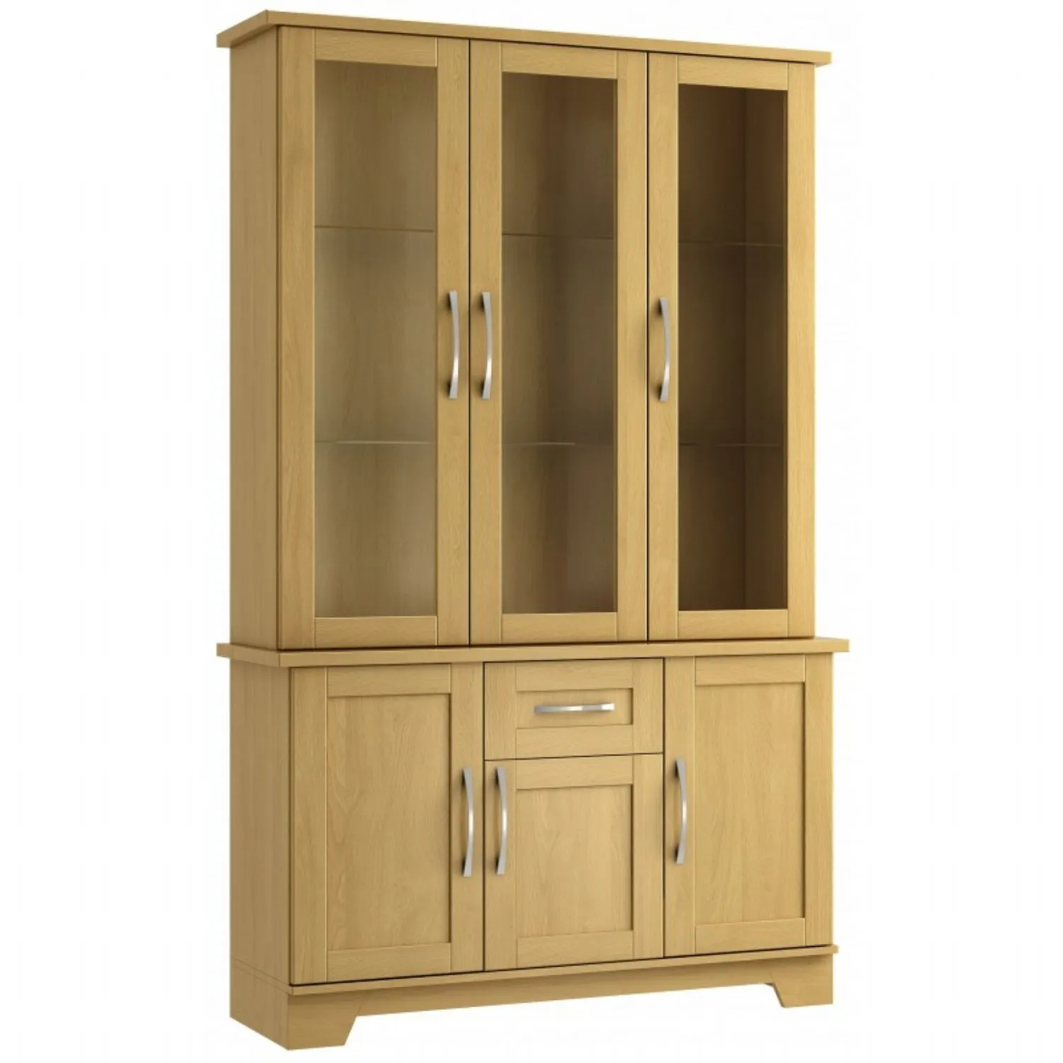 Light Oak or Grey 3 Door Glazed Dresser with Drawer, No Lights