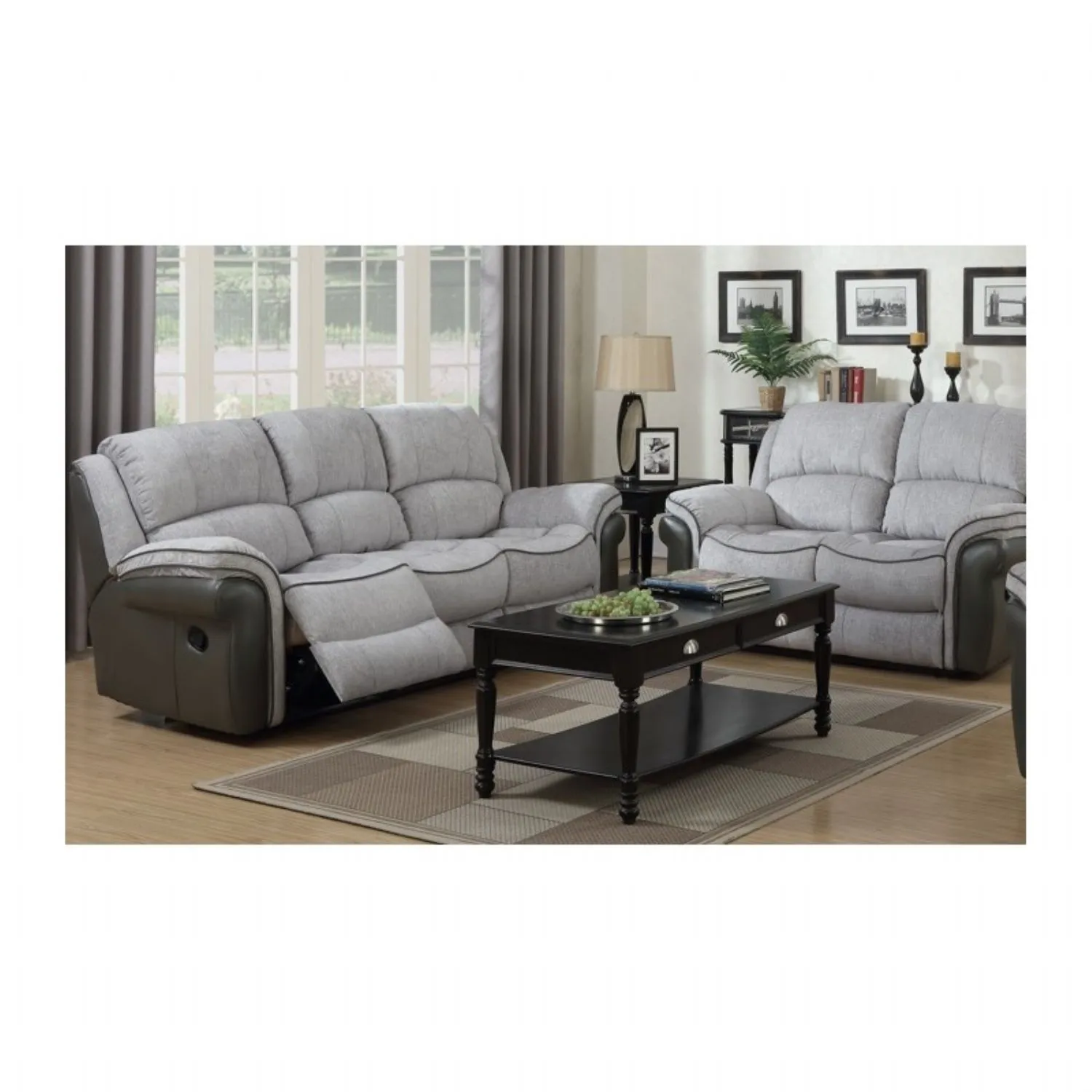 Grey Fabric and Leather Air 3 + 2 Manual Reclining Suite