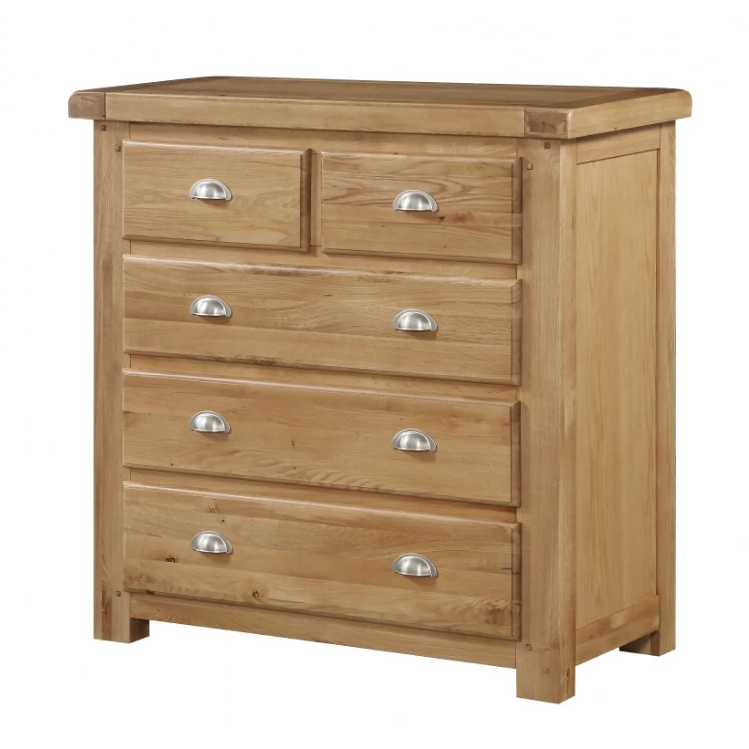 Solid Oak 2 over 3 Chest of Drawers with Chrome Handles