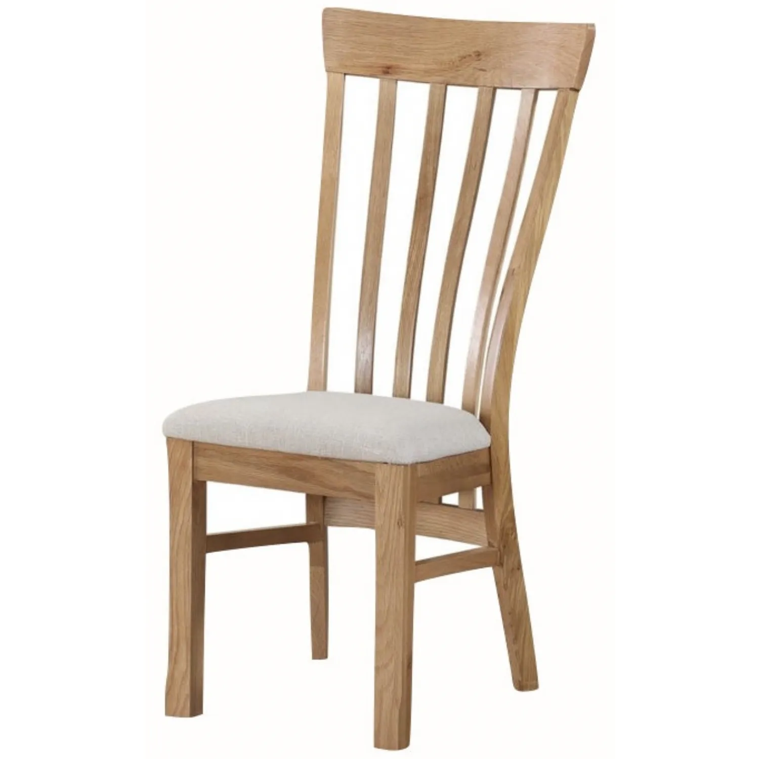 Rustic Solid Oak Dining Chair with Beige Upholstered Seat