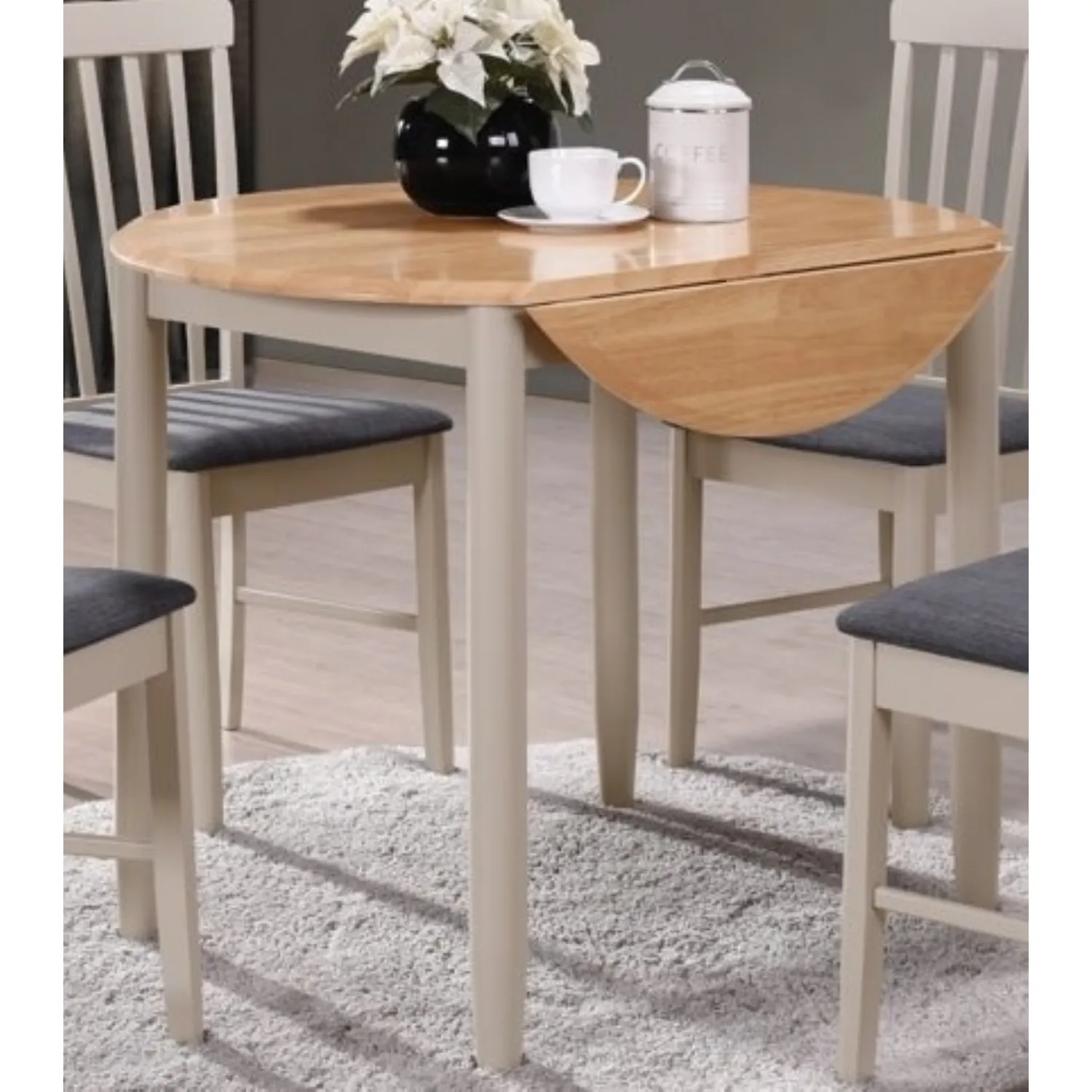 Light Oak and Grey Painted Drop Edge Round Dining Table