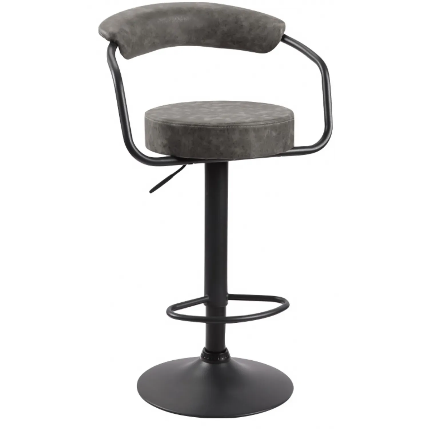 Grey Faux Leather and Black Metal Gas Lift Bar Stool