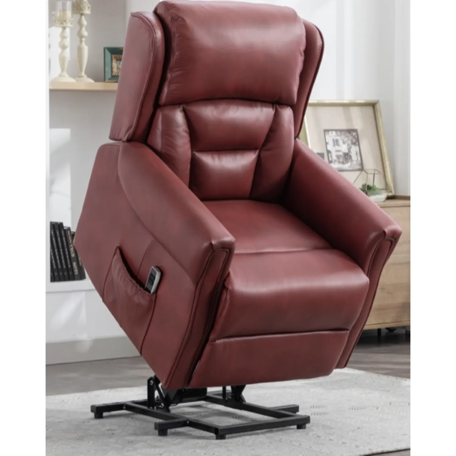 Burgundy Leather Lift and Rise Dual Motor Recliner Chair