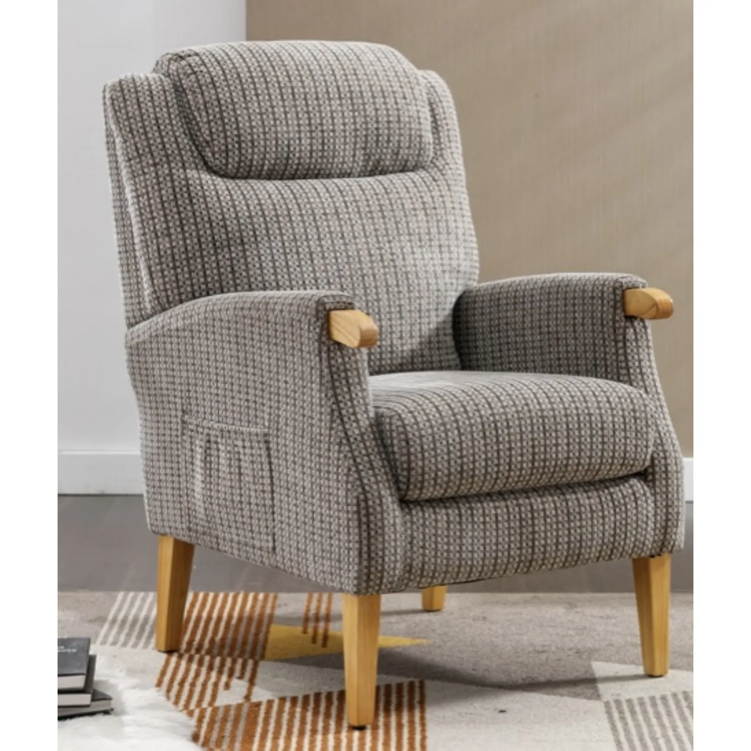 Latte Fabric Fireside Armchair with Solid Wood Legs