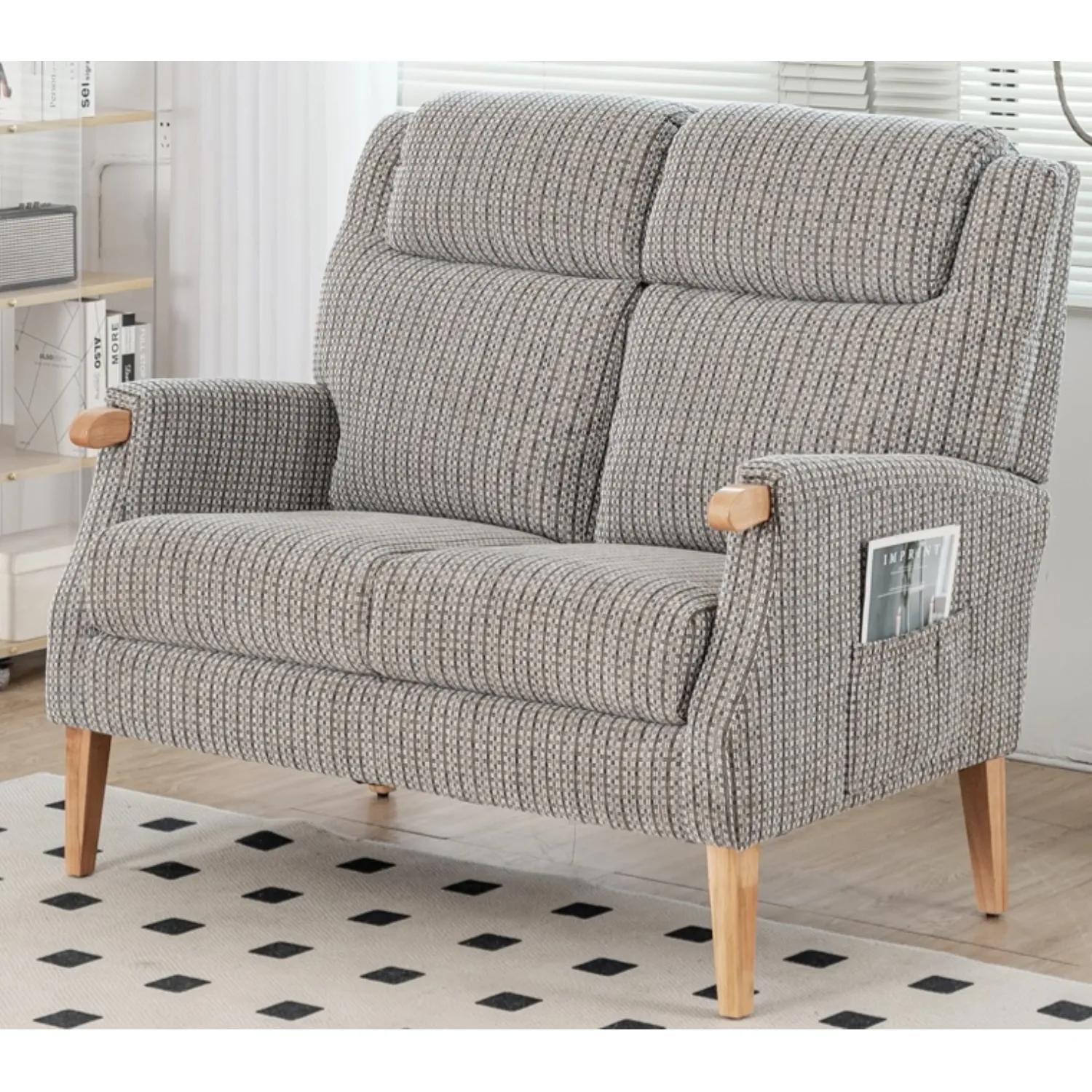 Latte Fabric 2 Seater Fireside Sofa with Solid Wood Legs