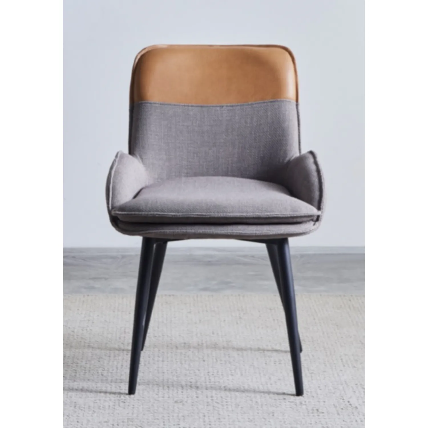 Light Grey Fabric and Tan PU Leather Dining Chairs