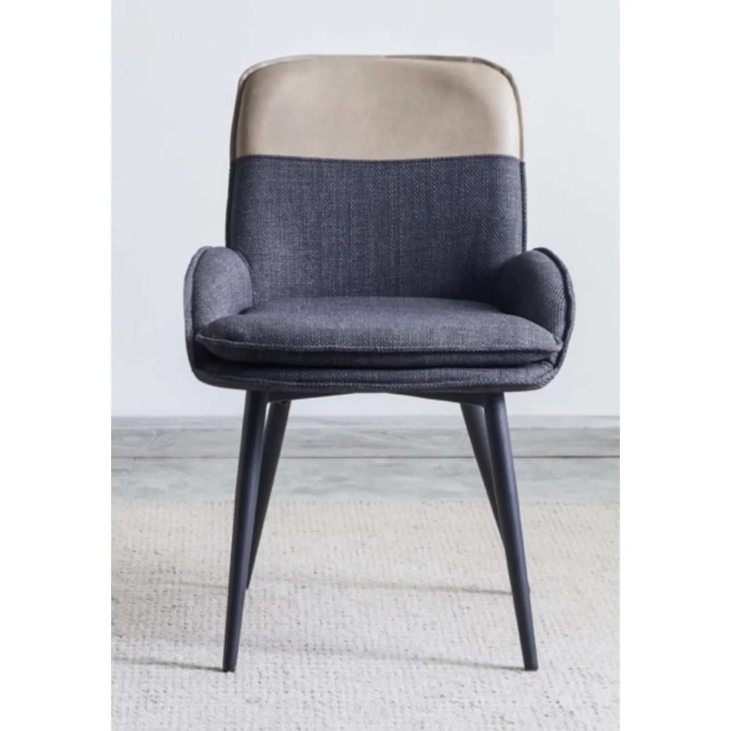 Dark Grey Fabric and Beige PU Leather Dining Chairs