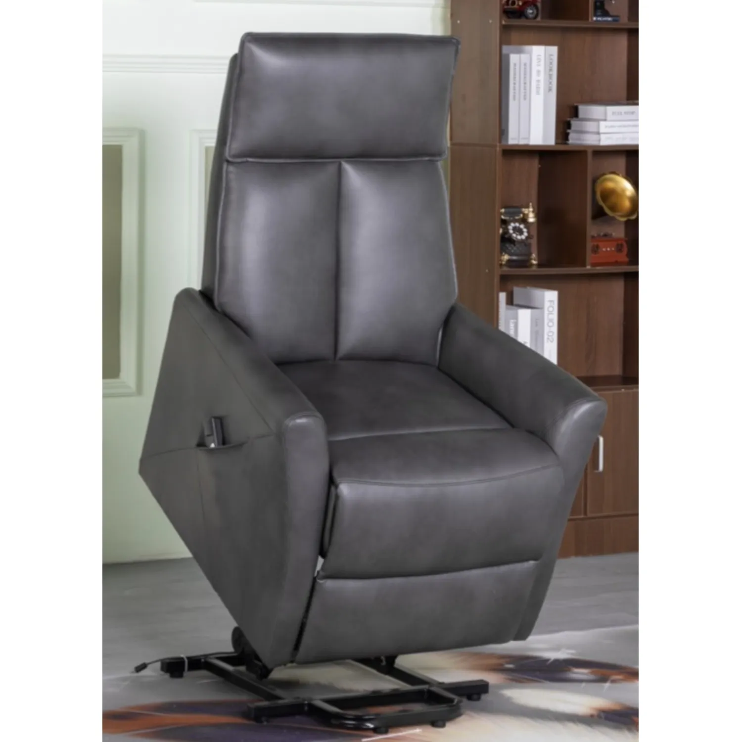 Grey Leather Electric Lift and Rise Recliner Armchair