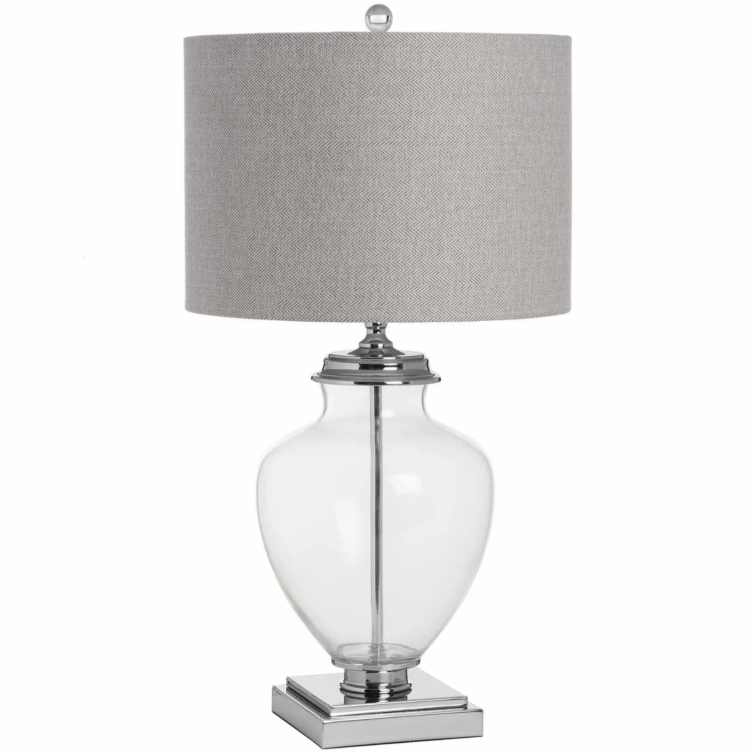 Perugia Large Glass Silver Finished Metal Base Table Lamp With Grey Linen Shade