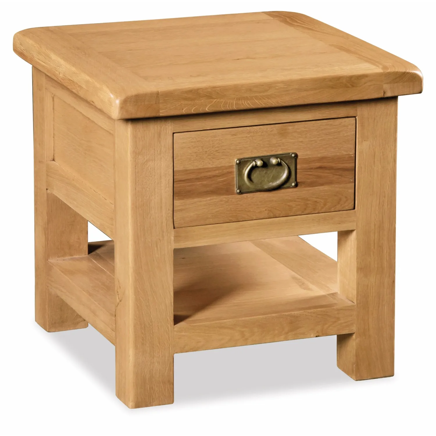 Rustic Solid Oak Lamp Table with Drawer