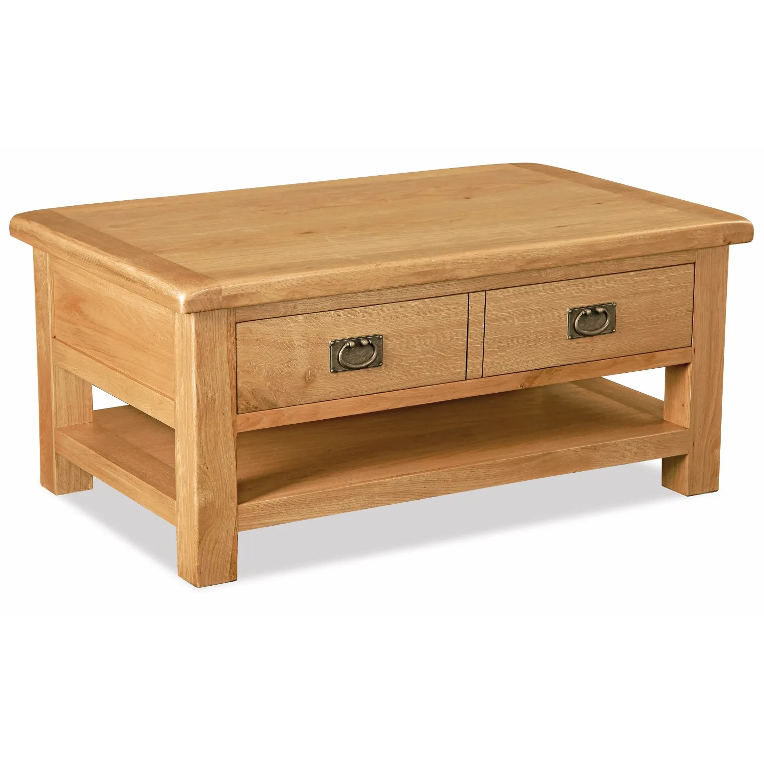 Rustic Solid Oak Coffee Table with Drawer and Shelf
