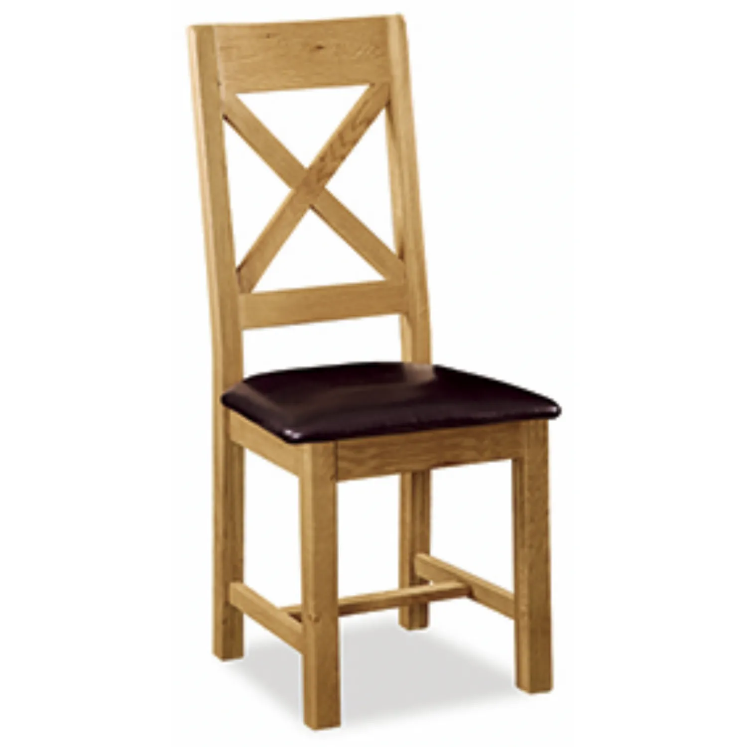Rustic Solid Oak Cross Back Dining Chair With PU Seat