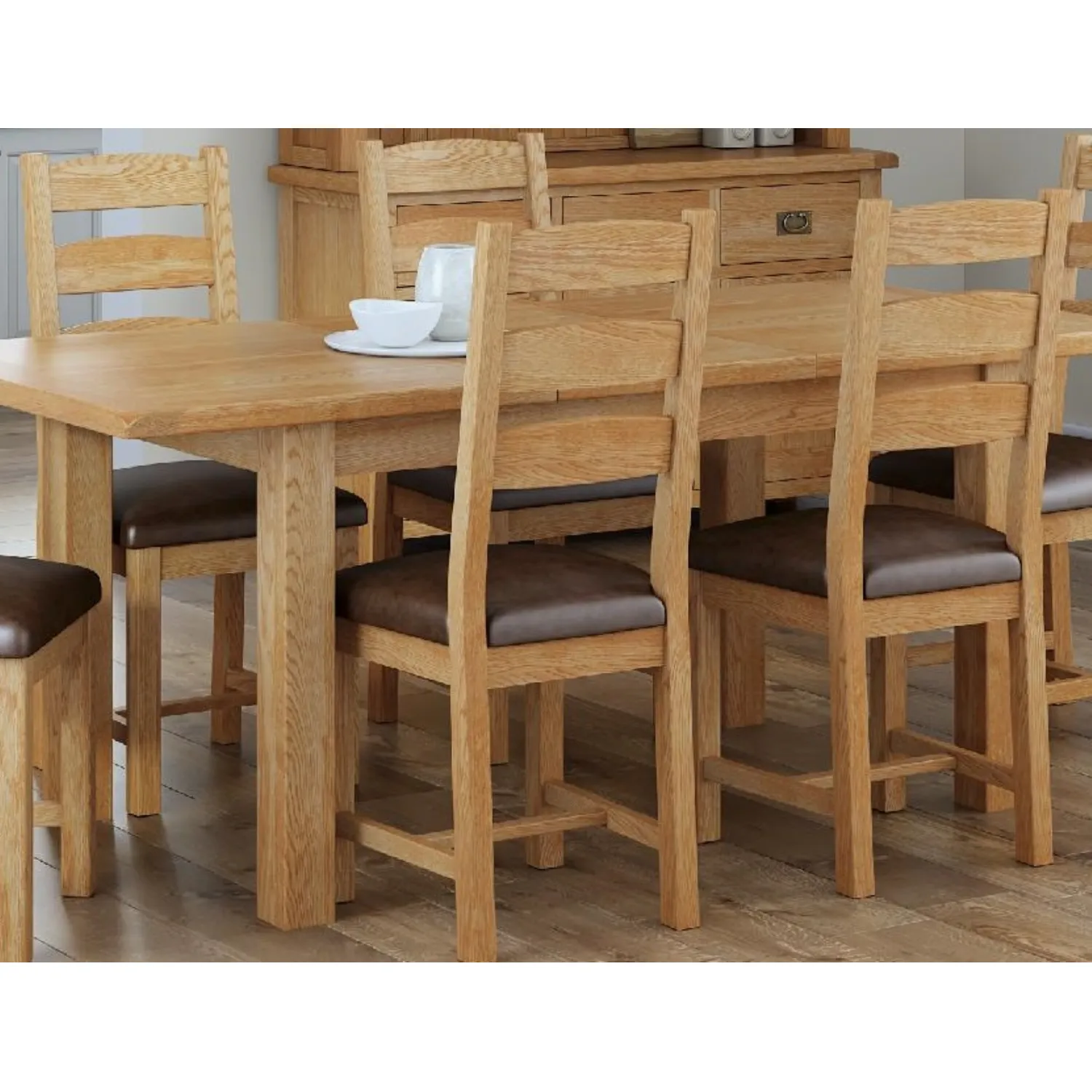 Rustic Solid Oak 120cm Extending Dining Table and 4 Oak Chairs