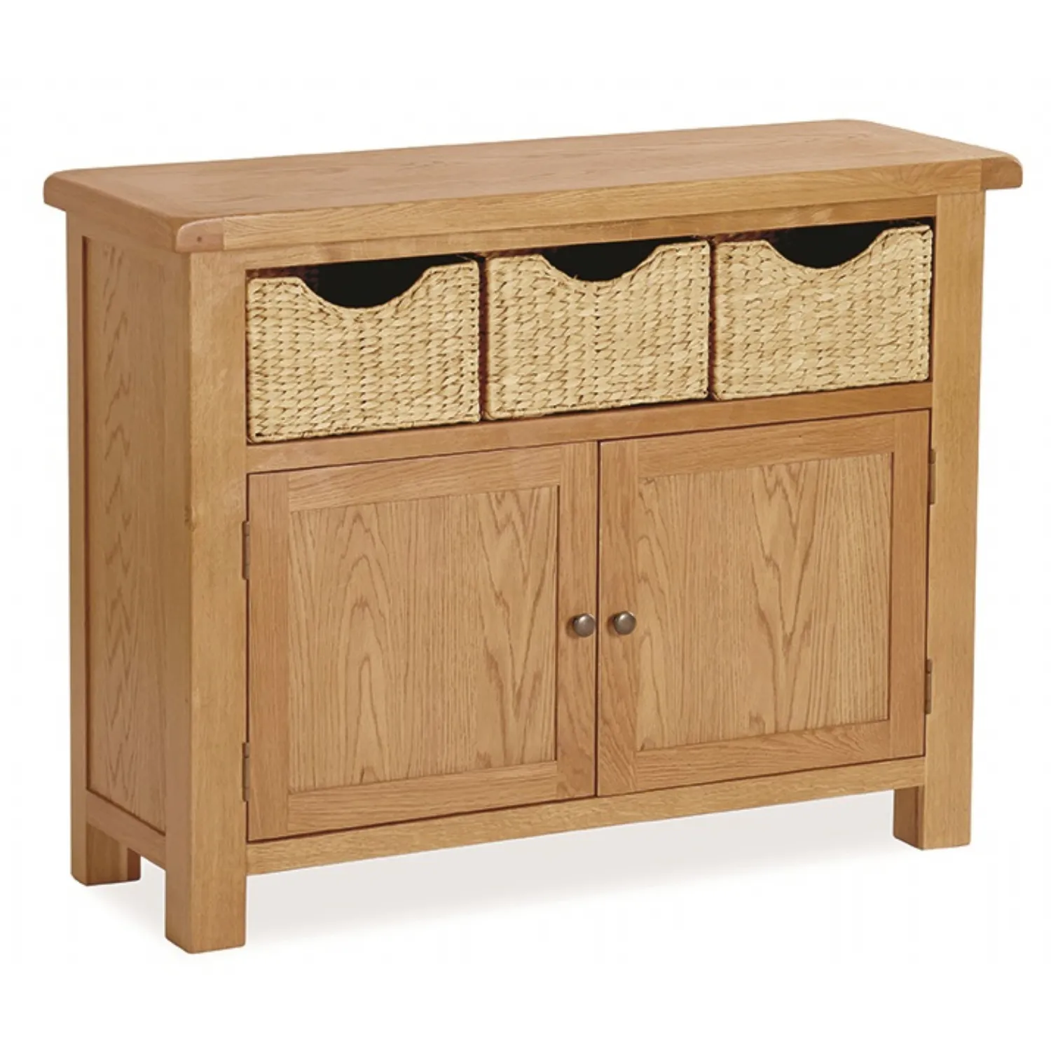 Rustic Solid Oak Small Sideboard with 3 Baskets