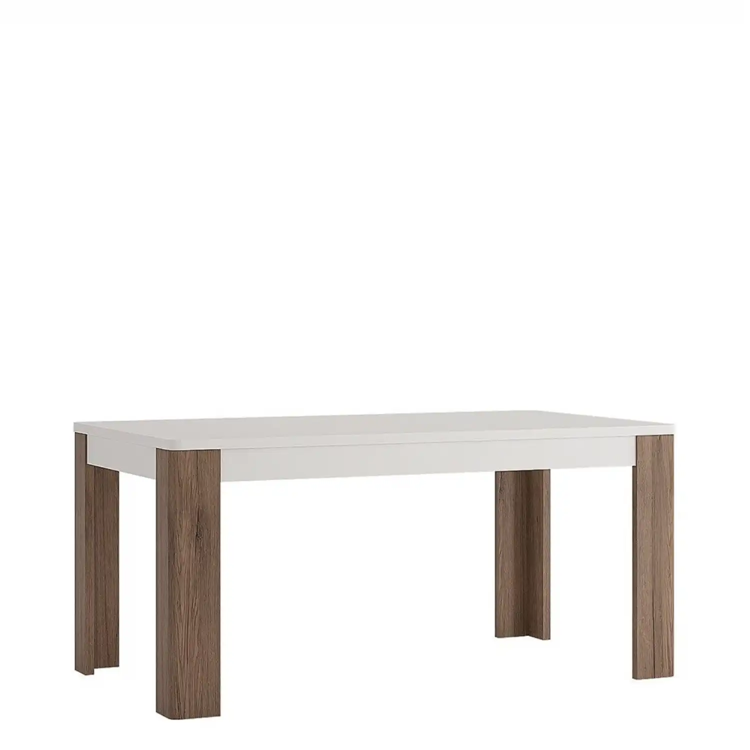Modern Dark Oak and White Gloss 160cm Fixed Rectangular Dining Table