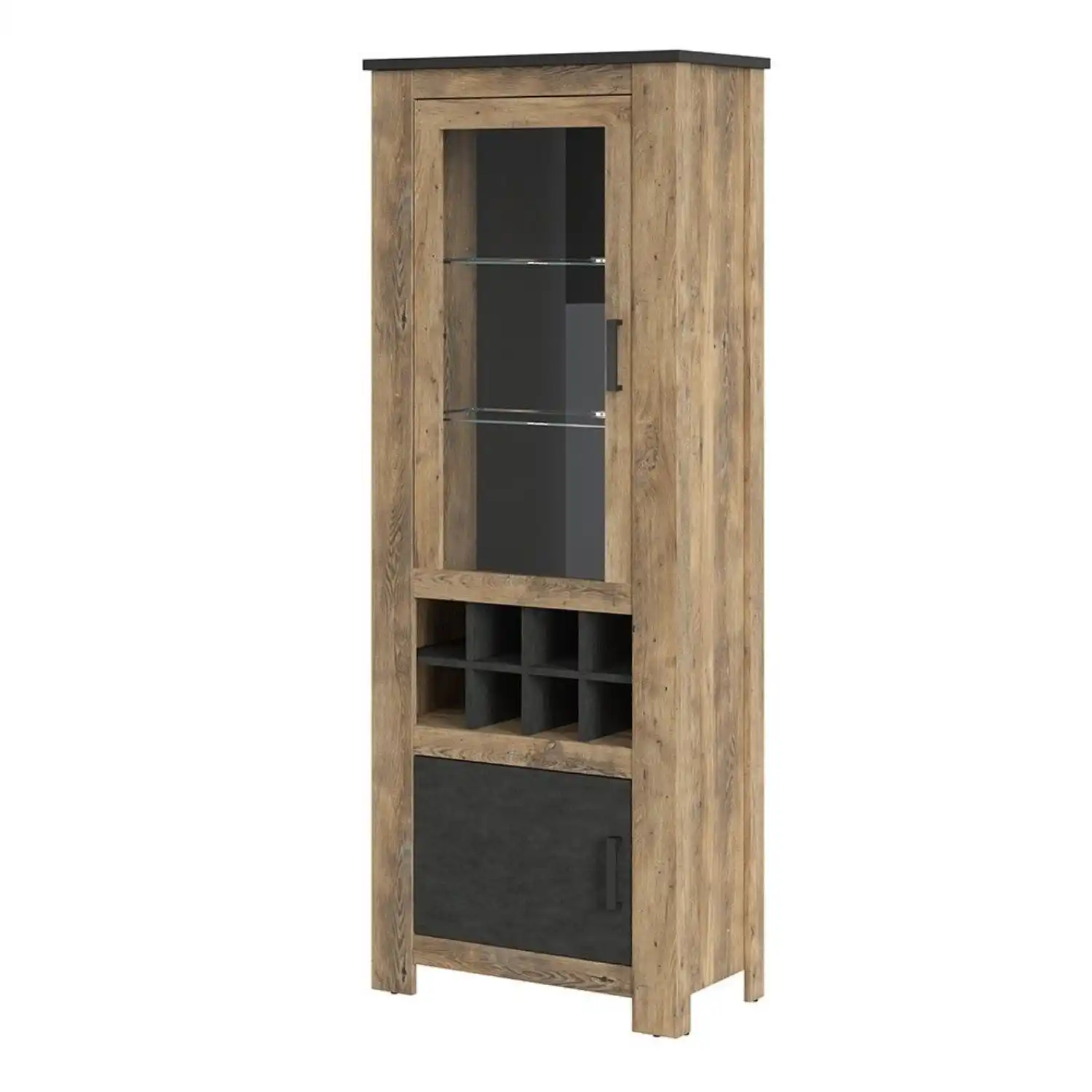 2 door display cabinet With wine rack in Chestnut and Matera Grey