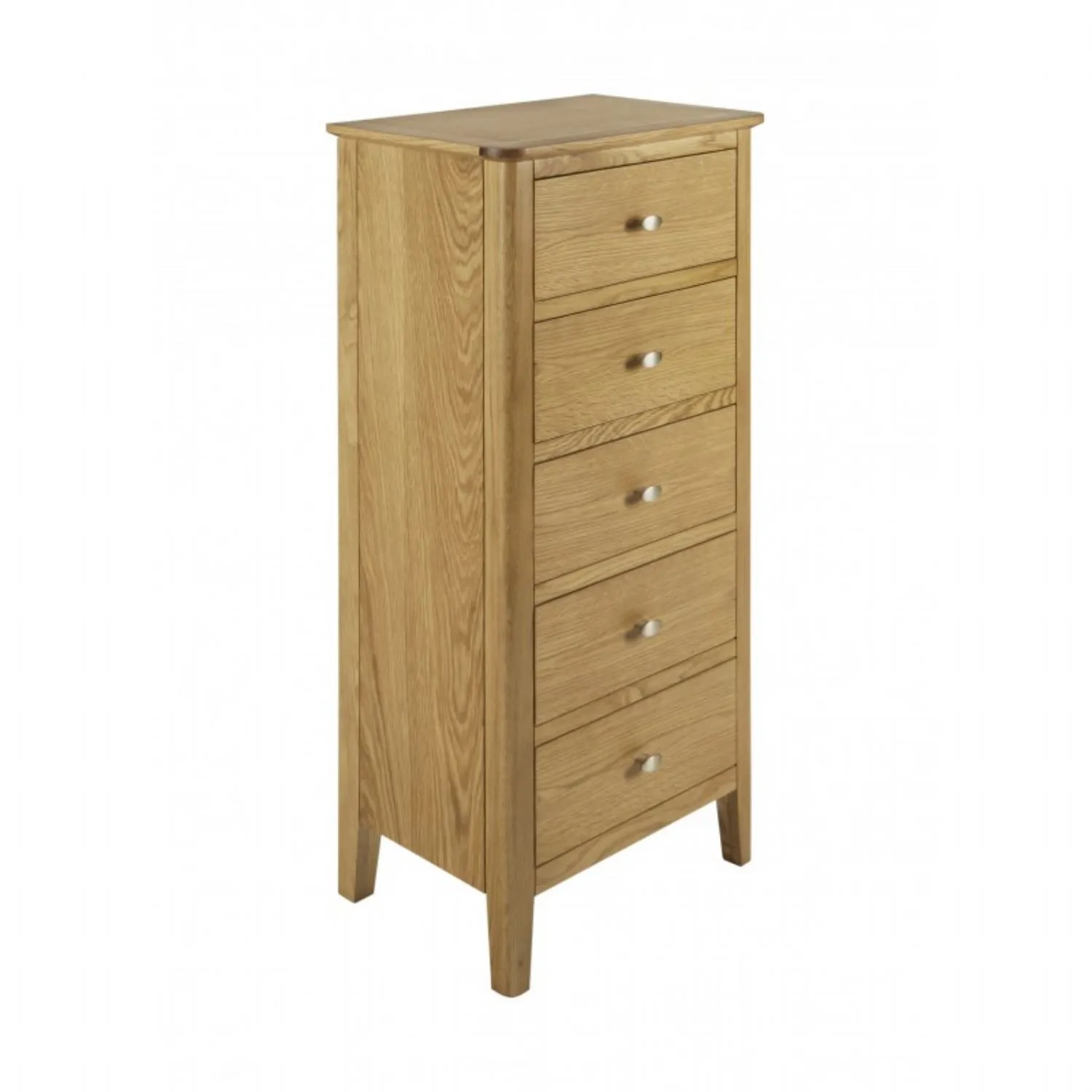 Solid Oak 5 Drawer Narrow Chest
