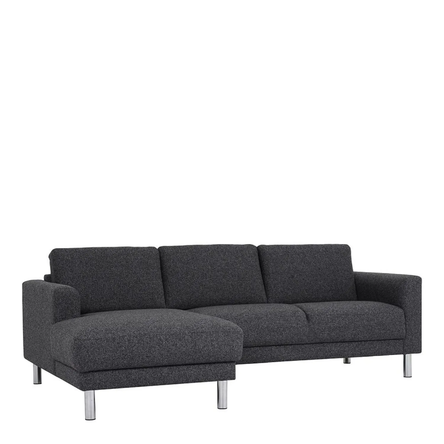 Modern Dark Grey Fabric Left Hand Corner Chaise Sofa on Chrome Metal Legs