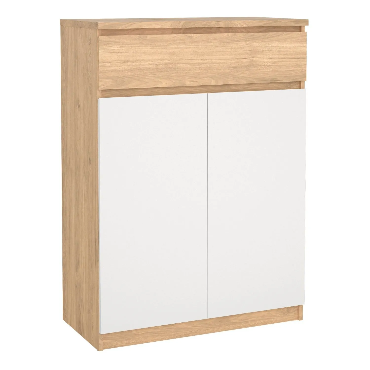 Naia Shoe Cabinet with 2 Doors +1 Drawer in Jackson Hickory Oak and white