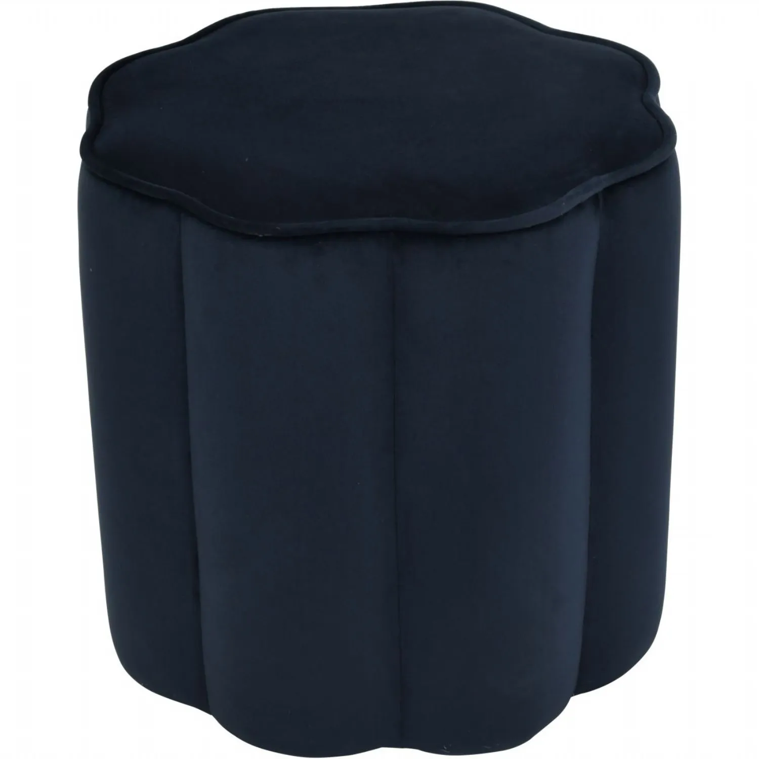 Blue Velvet Scallop Edged Upholstered Footstool