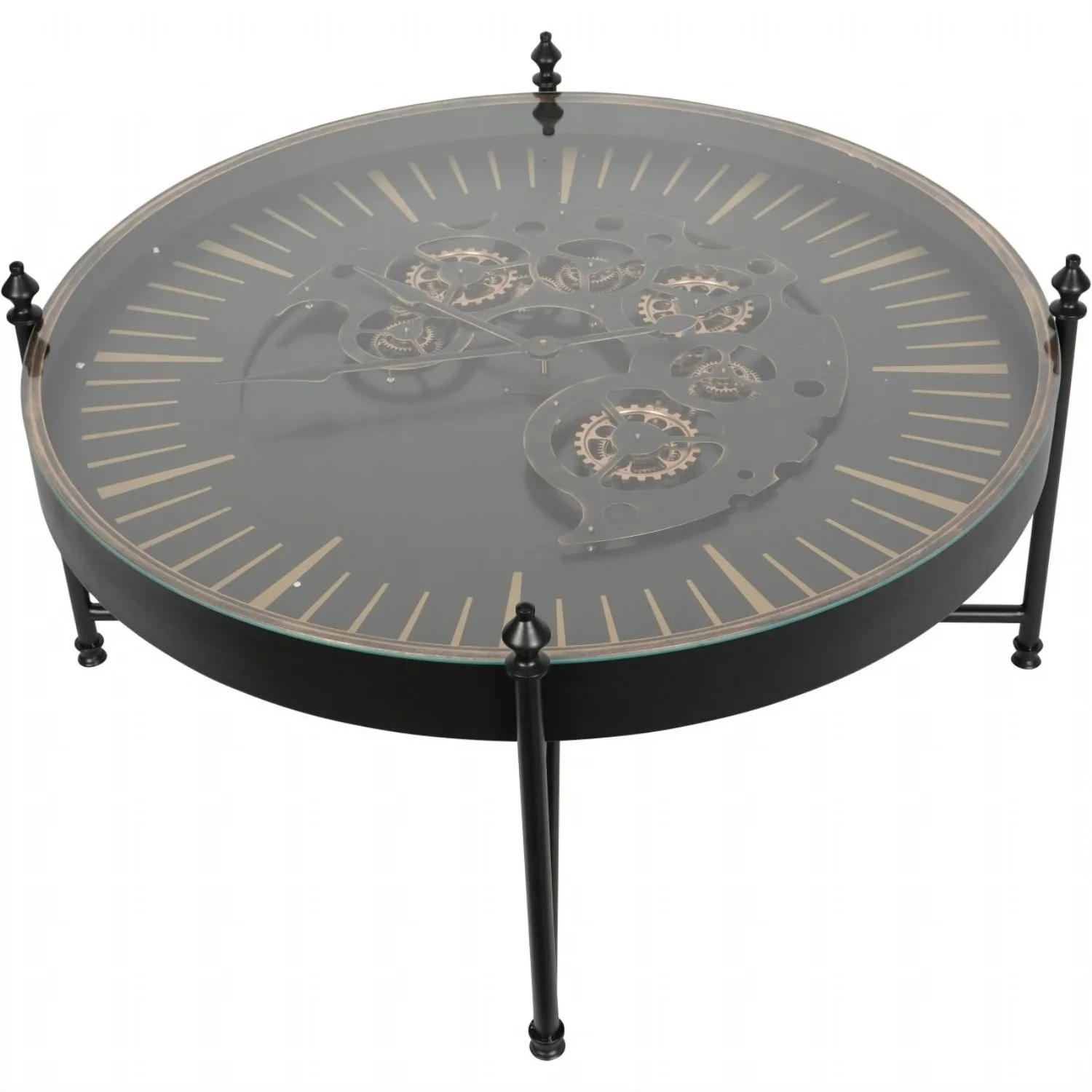 Black And Gold Metal Round Framed Clock Top Coffee Table