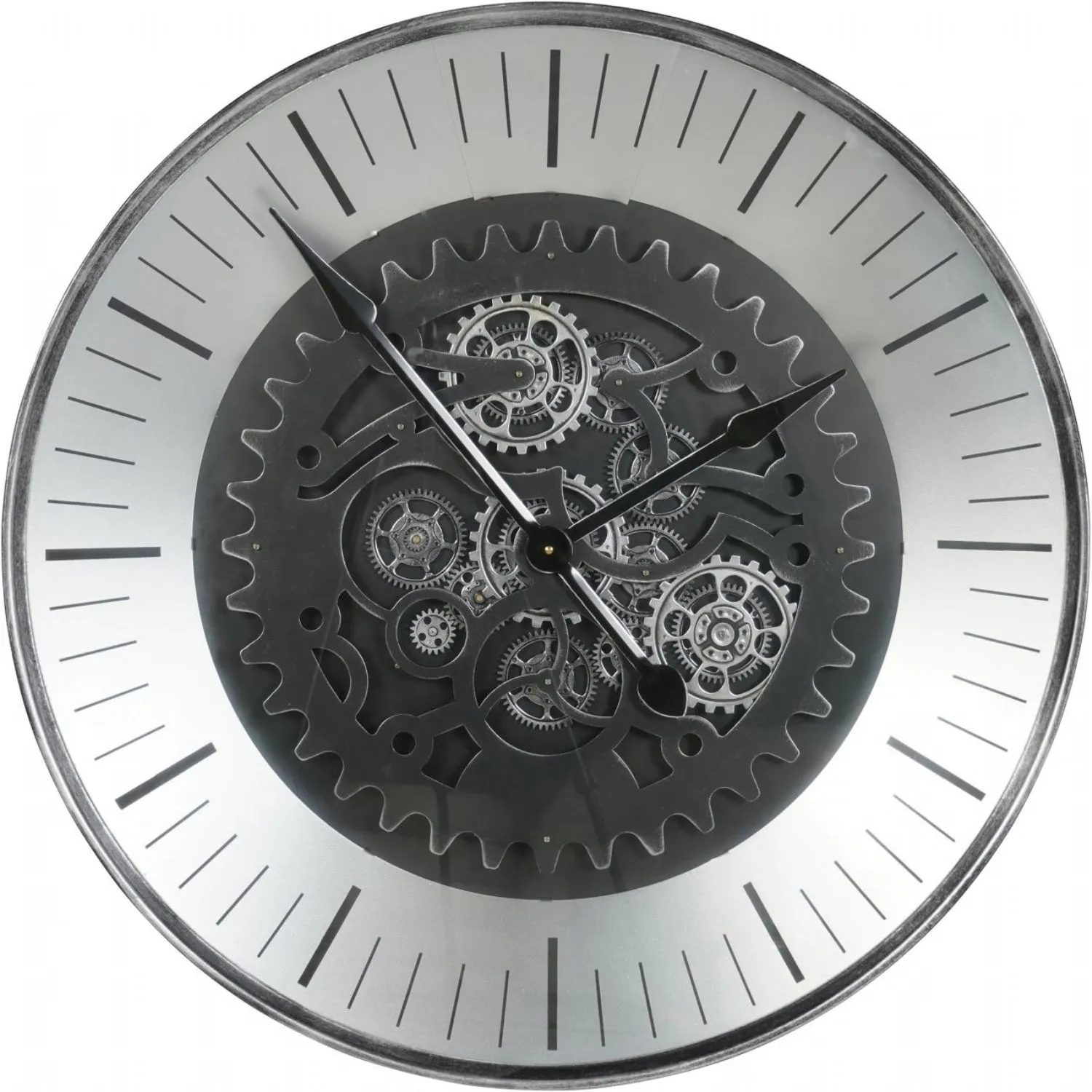 Silver Metal Round Moving Dials Wall Clock 80cm