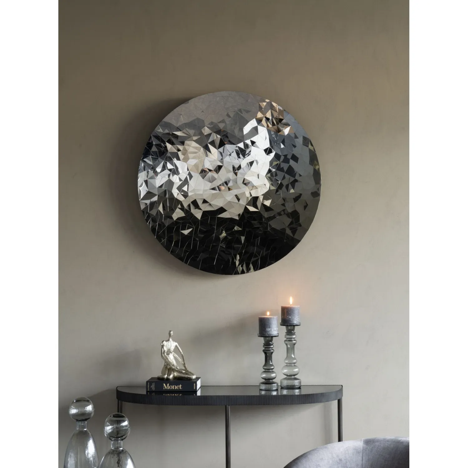 Large Stainless Steel Mosaic Round Textured Wall Disc Decor