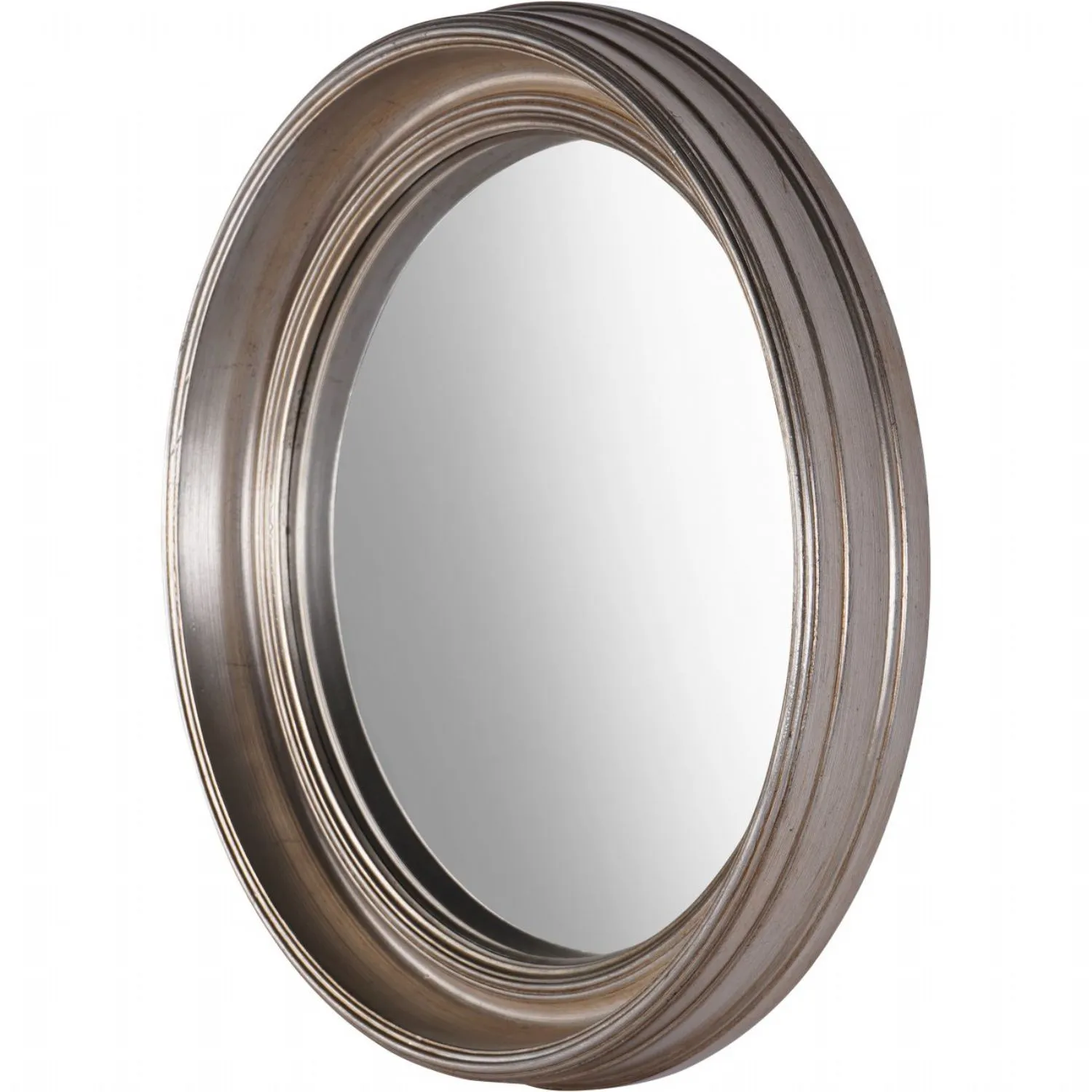 Small Round Silver Wooden Convex Wall Mirror 50cm Dia