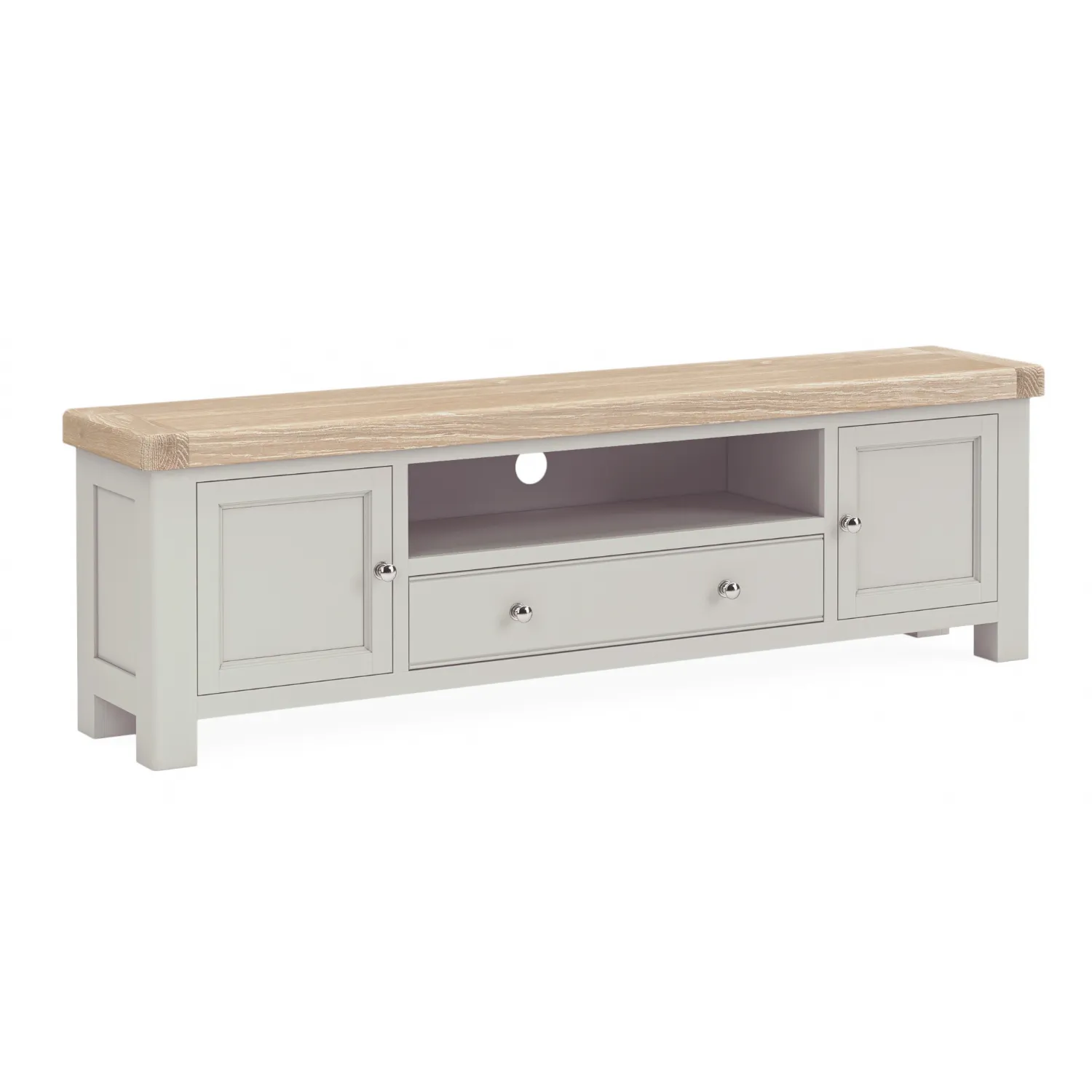 Grey Painted and Washed Oak 190cm Long TV Cabinet