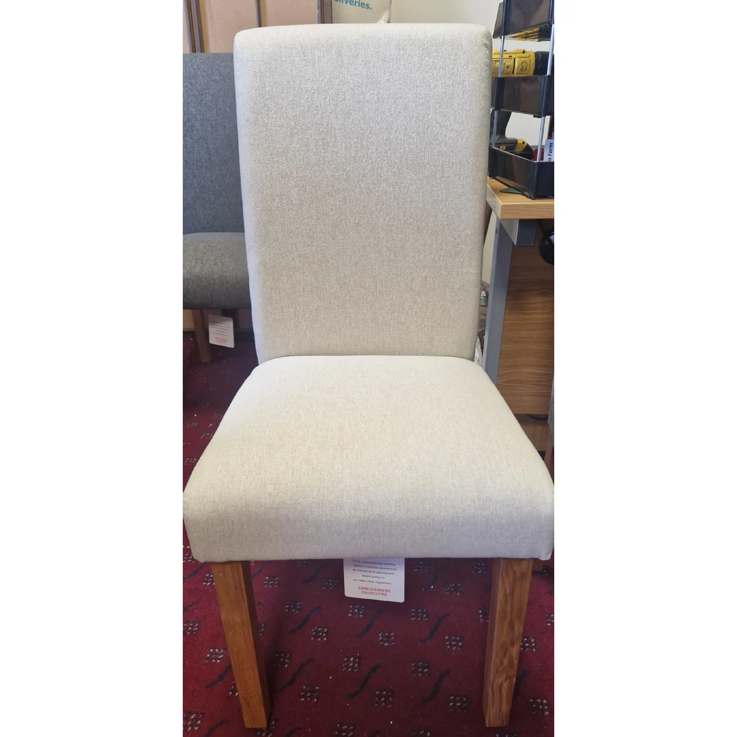 Beige Fabric Dining Chairs with Oak Legs