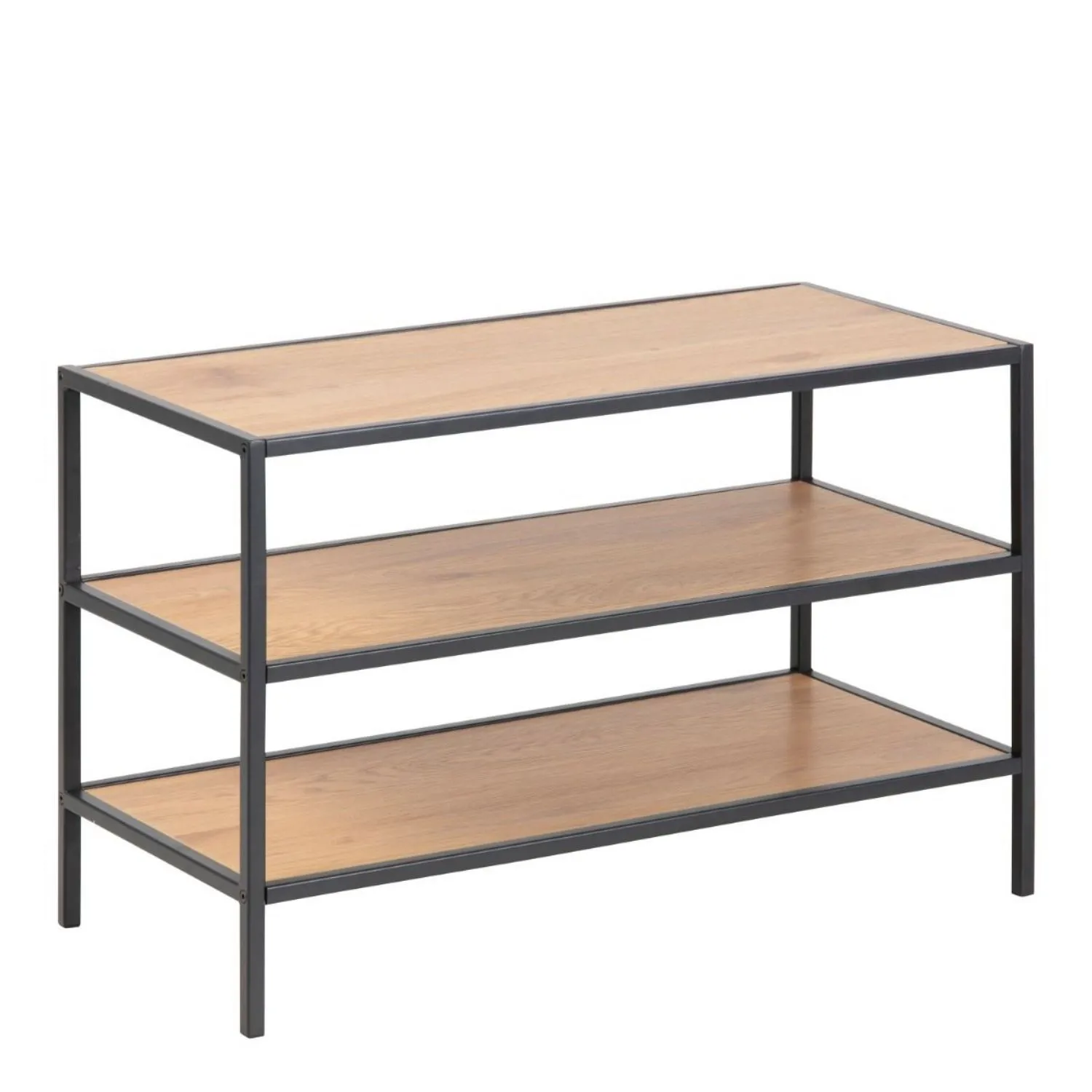 Seaford Black Metal Shoe Rack with 2 Oak Shelves