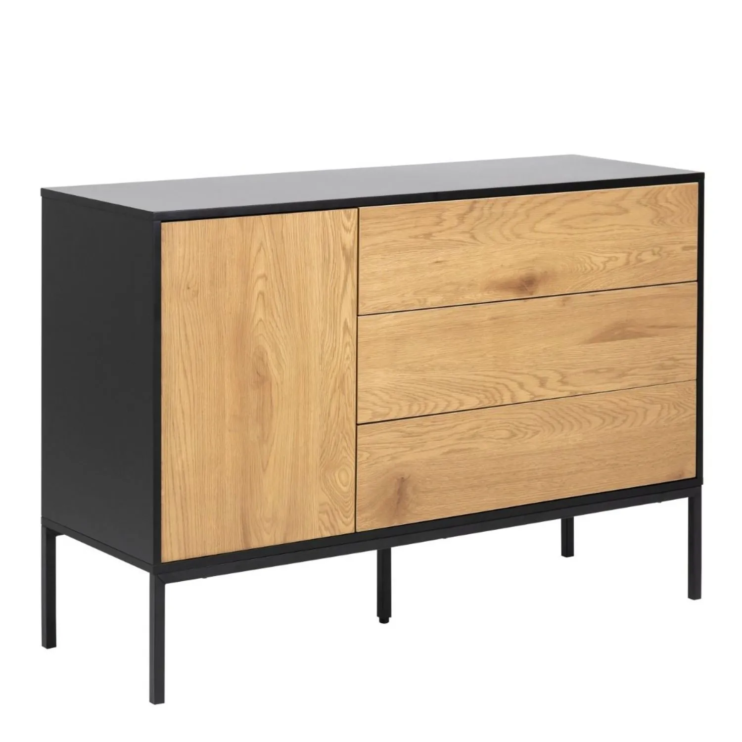 Seaford 1 Door 3 Drawer Small Sideboard in Black And Oak